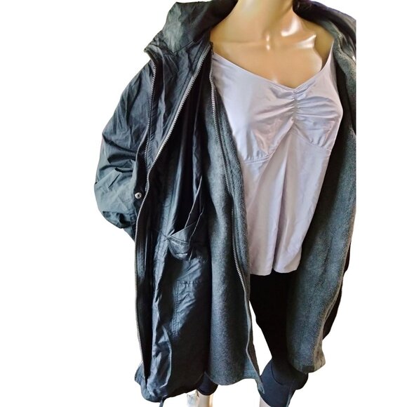 Woman Within Black Removable Hooded Raincoat Snap Button Zipper Closure Size 2X - Picture 7 of 14